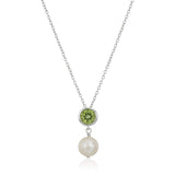 MORGAN & PAIGE .925 Sterling Silver Rhodium Plated Birthstone Necklace - Elegant Freshwater Cultured Pearl Necklace and Gemstone Necklace, Bezel-Set Pearl Drop Necklaces for Women Jewelry 18"