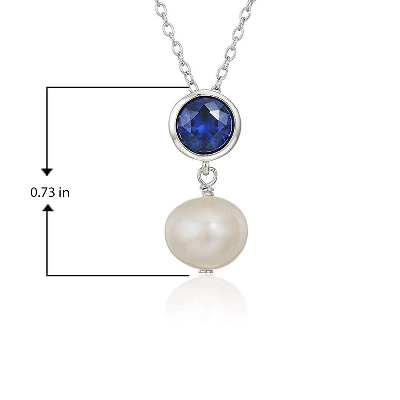 MORGAN & PAIGE .925 Sterling Silver Rhodium Plated Birthstone Necklace - Elegant Freshwater Cultured Pearl Necklace and Gemstone Necklace, Bezel-Set Pearl Drop Necklaces for Women Jewelry 18"