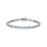 MORGAN & PAIGE .925 Sterling Silver Rhodium Plated Birthstone Tennis Bracelets for Women - Alternating Diamond and Oval Gemstone Bracelet, Secure Locking Clasp Birthday Gift Jewelry for Women 7.25"