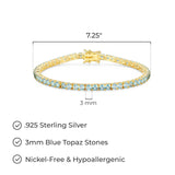 MORGAN & PAIGE 18k Yellow Gold Plated .925 Sterling Silver 3mm Tennis Bracelet for Women, 7.25" with Round Cut Birthstones