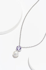 MORGAN & PAIGE .925 Sterling Silver Rhodium Plated Birthstone Necklace - Elegant Freshwater Cultured Pearl Necklace and Gemstone Necklace, Bezel-Set Pearl Drop Necklaces for Women Jewelry 18"