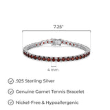 MORGAN & PAIGE .925 Sterling Silver Tennis Bracelet For Women - Genuine Natural or Created 4mm Gemstone Round Cut Birthstones, 7.25"