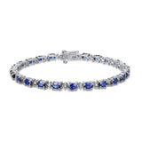 MORGAN & PAIGE .925 Sterling Silver Rhodium Plated Birthstone Tennis Bracelets for Women - Alternating Diamond and Oval Gemstone Bracelet, Secure Locking Clasp Birthday Gift Jewelry for Women 7.25"