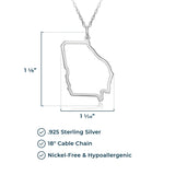 MORGAN & PAIGE .925 Sterling Silver Rhodium Plated US Home States Outline Map Pendant Necklaces for Women - Long Distance Friendship Dainty Hypoallergenic Sterling Silver Necklace for Women 18 inch