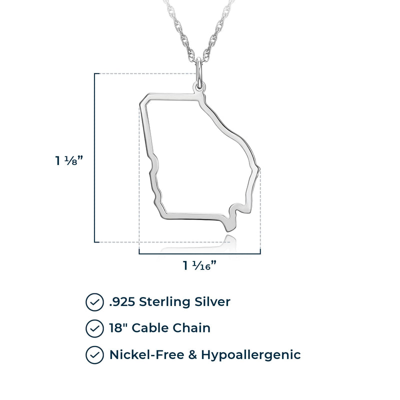 MORGAN & PAIGE .925 Sterling Silver Rhodium Plated US Home States Outline Map Pendant Necklaces for Women - Long Distance Friendship Dainty Hypoallergenic Sterling Silver Necklace for Women 18 inch