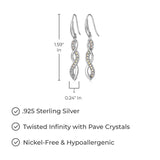 925 Sterling Silver Crystal Swirled Loop, Twisted and Crossover Drop Earrings or Hoop Earrings