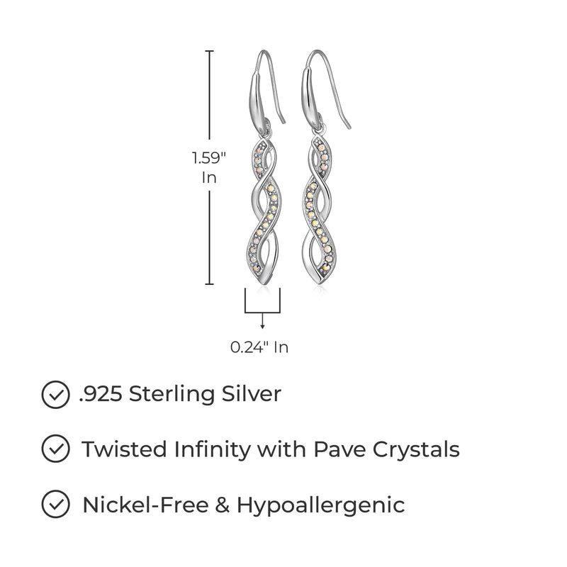 925 Sterling Silver Crystal Swirled Loop, Twisted and Crossover Drop Earrings or Hoop Earrings