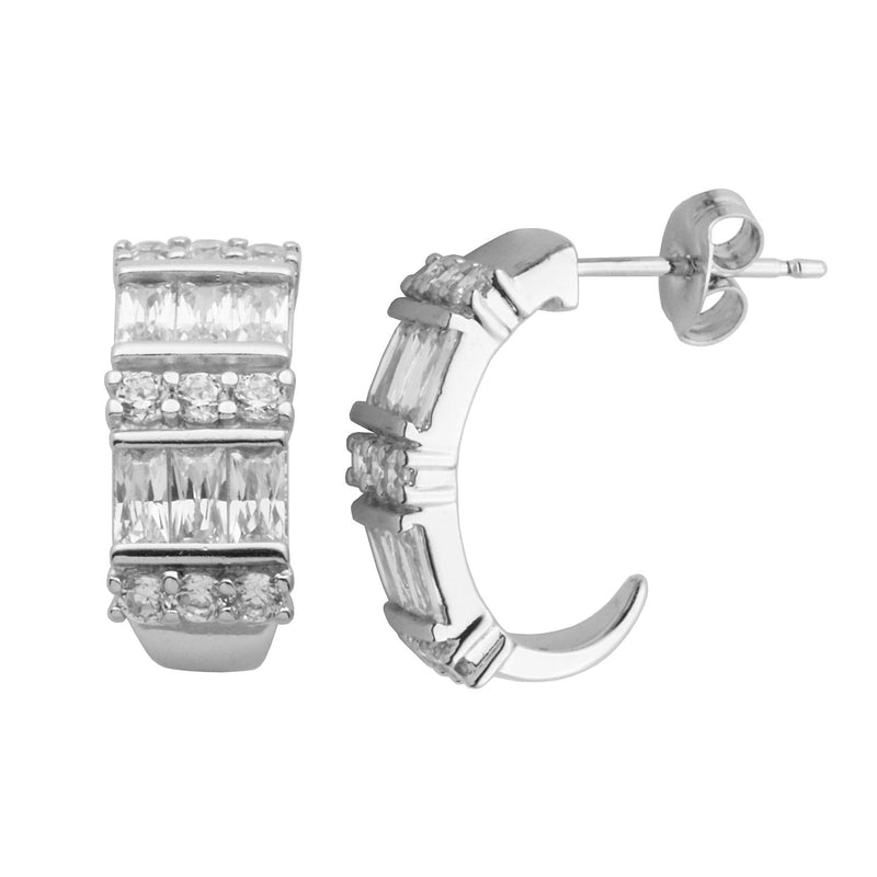 MORGAN & PAIGE .925 Sterling Silver and Cubic Zirconia J-Hoop Earrings (3 cttw)