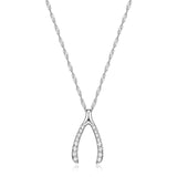 MORGAN & PAIGE 925 Sterling Silver 1" Wishbone Pendant Necklace on 18" Chain - Rose Gold/Yellow Gold/Silver