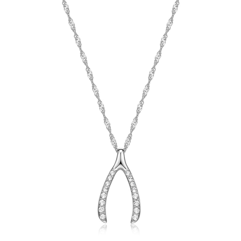 MORGAN & PAIGE 925 Sterling Silver 1" Wishbone Pendant Necklace on 18" Chain - Rose Gold/Yellow Gold/Silver