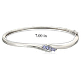 .925 Sterling Silver Gemstone 5-Stone Diagonal Bypass-Set 7" Bangle Bracelet - Choice of Birthstone Colors