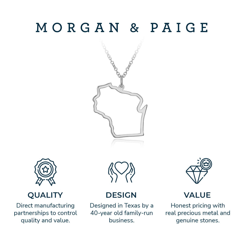 MORGAN & PAIGE .925 Sterling Silver Rhodium Plated US Home States Outline Map Pendant Necklaces for Women - Long Distance Friendship Dainty Hypoallergenic Sterling Silver Necklace for Women 18 inch