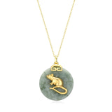 18K Gold-Plated Sterling Silver Chinese Zodiac Sign Pendant Necklace for Women - Hypoallergenic Jade Zodiac Year Pendant with 18-inch Chain - Genuine Green Jade Jewelry