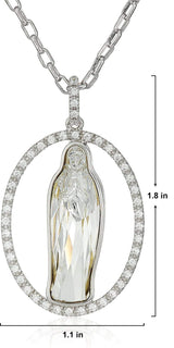 Morgan & Paige Crystal Blessed Virgin Mary Fine Silver or 18K Yellow Gold Plated Bronze Pendant Necklace, 18"