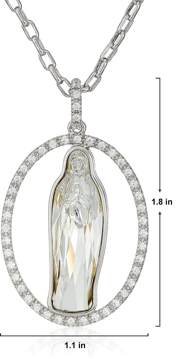 Morgan & Paige Crystal Blessed Virgin Mary Fine Silver or 18K Yellow Gold Plated Bronze Pendant Necklace, 18"