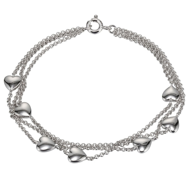 MORGAN & PAIGE 925 Sterling Silver Multi-Chain Puffed Heart Strand Bracelet, 7.25"