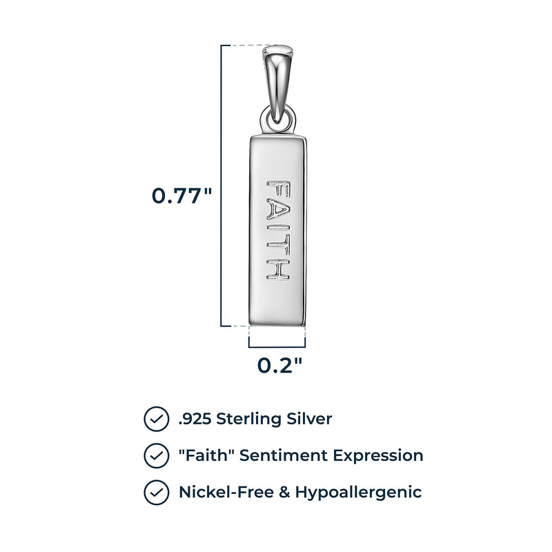 MORGAN & PAIGE .925 Sterling Silver Rhodium Plated Vertical Bar Sentiment Pendant Necklace - Lightweight Dainty Necklace for Women Sterling Silver Necklace, Jewelry Gifts 18" Rope Chain