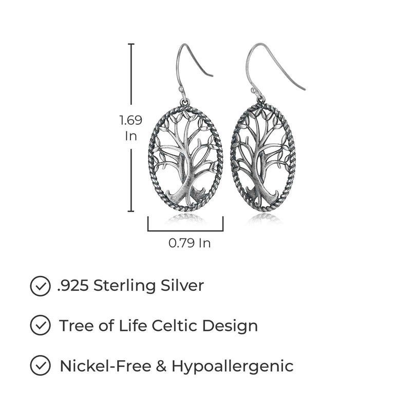 925 Sterling Silver Celtic Knot Openwork Tree of Life Earrings and Pendant Necklace