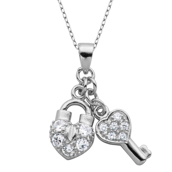 MORGAN & PAIGE .925 Sterling Silver Cubic Zirconia Lock-and-Key Pendant, 18" (0.52 cttw)