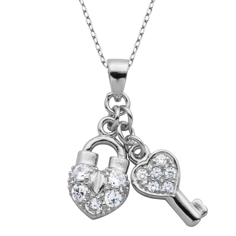 MORGAN & PAIGE .925 Sterling Silver Cubic Zirconia Lock-and-Key Pendant, 18" (0.52 cttw)