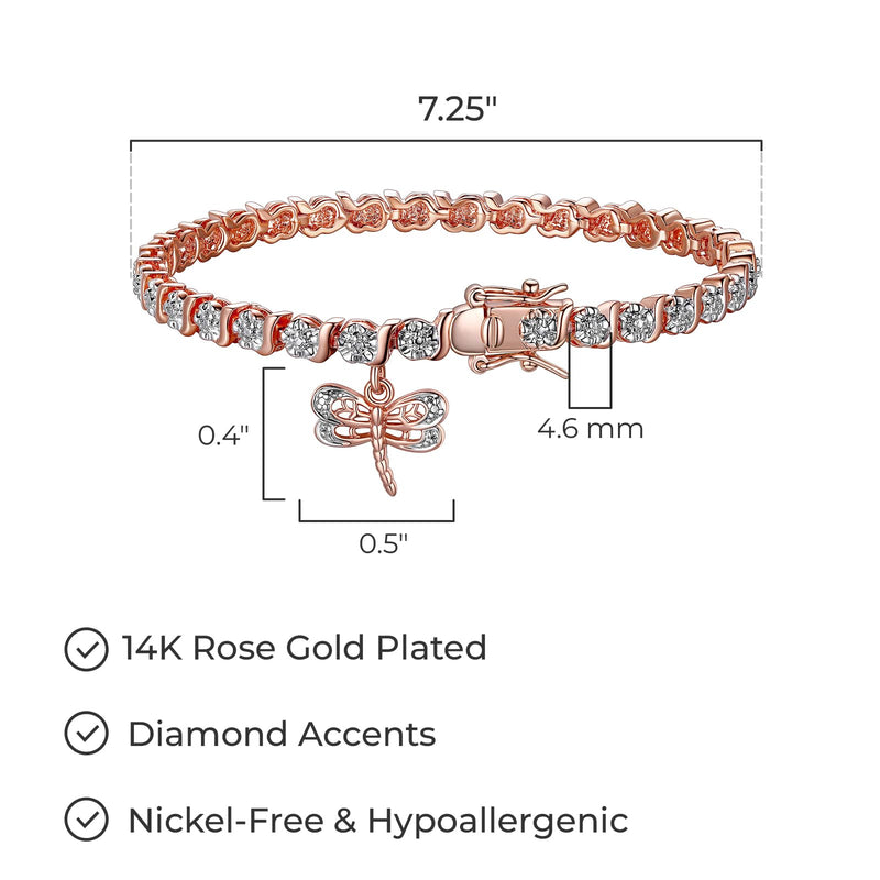 MORGAN & PAIGE Bronze Rhodium, 14k Rose Gold or 18k Yellow Gold Plated Diamond Accent Tennis Bracelets for Women Trendy - Charm Womens Bracelets with Accent S-Link Chain, Gift Jewelry 7.25 inch