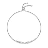 LUXLAB 1/2 Carat Total Weight Lab-Created Diamond Bolo Bracelet in Rhodium-Plated Sterling Silver, Adjustable Wheat Chain