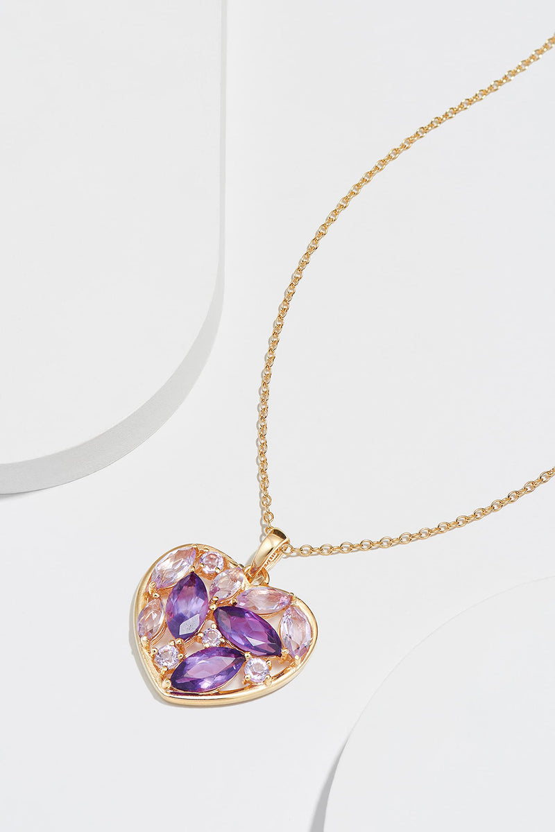 MORGAN & PAIGE 18K Yellow Gold Plated Sterling Silver Marquise Genuine African and Brazilian Amethyst Heart Pendant Necklace, 18"