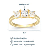 MORGAN & PAIGE Platinum or Yellow Gold Plated 925 Sterling Silver Princess-Cut Cubic Zirconia Yesterday, Today, Tomorrow 3-Stone Engagement or Anniversary Ring for Women