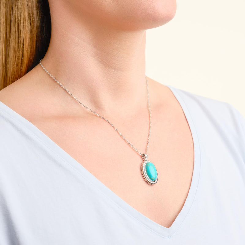 MORGAN & PAIGE 925 Sterling Silver Synthetic Turquoise Oval Pendant Necklace, 18"