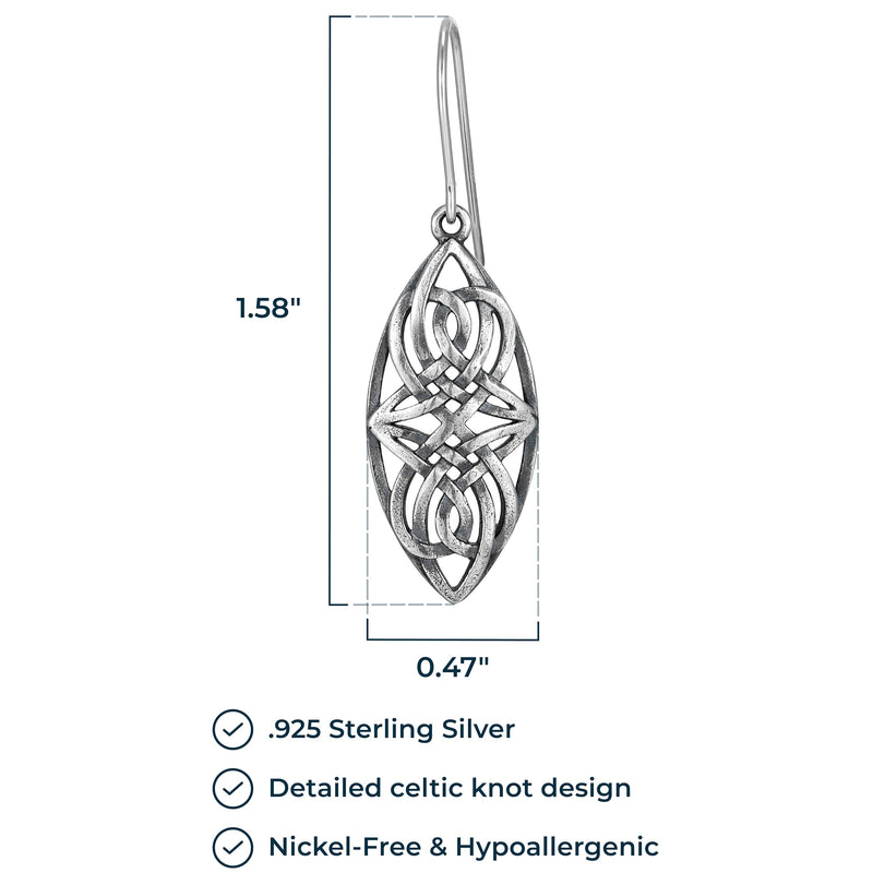 Morgan & Paige 925 Sterling Silver Oxidized Celtic Knot Rectangle Diamond Shape or Oval Infinity Drop Earrings for Women