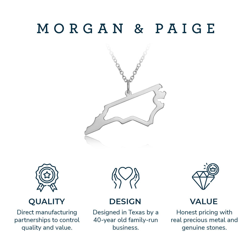 MORGAN & PAIGE .925 Sterling Silver Rhodium Plated US Home States Outline Map Pendant Necklaces for Women - Long Distance Friendship Dainty Hypoallergenic Sterling Silver Necklace for Women 18 inch