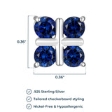 MORGAN & PAIGE Rhodium-Plated Sterling Silver Stud Earrings for Women - Hypoallergenic and Nickel-Free, Choice of Birthstone Jewelry for Her, with Elegant Gift Box, Modern Four Stones Square Design Setting