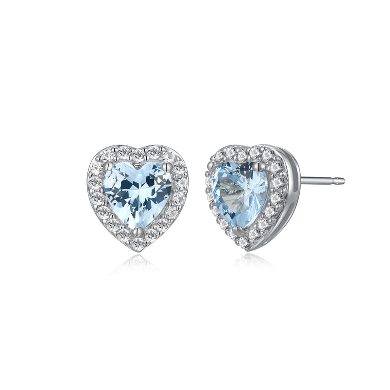 MORGAN & PAIGE Rhodium-Plated Sterling Silver Heart Stud Earrings for Women with Lab-Created White Sapphire Halo - Hypoallergenic and Nickel-Free, Choice of Birthstone Jewelry with Elegant