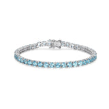 MORGAN & PAIGE .925 Sterling Silver Tennis Bracelet For Women - Genuine Natural or Created 4mm Gemstone Round Cut Birthstones, 7.25"