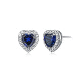 MORGAN & PAIGE Rhodium-Plated Sterling Silver Heart Stud Earrings for Women with Lab-Created White Sapphire Halo - Hypoallergenic and Nickel-Free, Choice of Birthstone Jewelry with Elegant