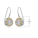 MORGAN & PAIGE Round Halo Drop Earrings for Women - 925 Sterling Silver, Premium Rhodium Plated with Dancing Solitaire Cubic Zirconia - Lightweight, Small Dangle Earring Design