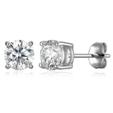 Rhodium Plated 14K White Gold Stud Earrings for Women, Lab Grown Diamonds, Secure Fastening with Butterfly Backs