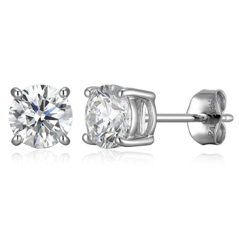 Rhodium Plated 14K White Gold Stud Earrings for Women, Lab Grown Diamonds, Secure Fastening with Butterfly Backs