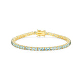 MORGAN & PAIGE 18k Yellow Gold Plated .925 Sterling Silver 3mm Tennis Bracelet for Women, 7.25" with Round Cut Birthstones