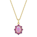 MORGAN & PAIGE 925 Sterling Silver Created Opal and Genuine Gemstone Halo Pendant Necklace, 18"