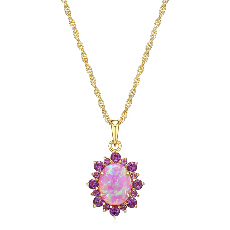 MORGAN & PAIGE 925 Sterling Silver Created Opal and Genuine Gemstone Halo Pendant Necklace, 18"