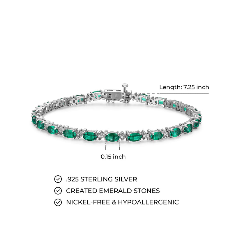 MORGAN & PAIGE .925 Sterling Silver Rhodium Plated Birthstone Tennis Bracelets for Women - Alternating Diamond and Oval Gemstone Bracelet, Secure Locking Clasp Birthday Gift Jewelry for Women 7.25"