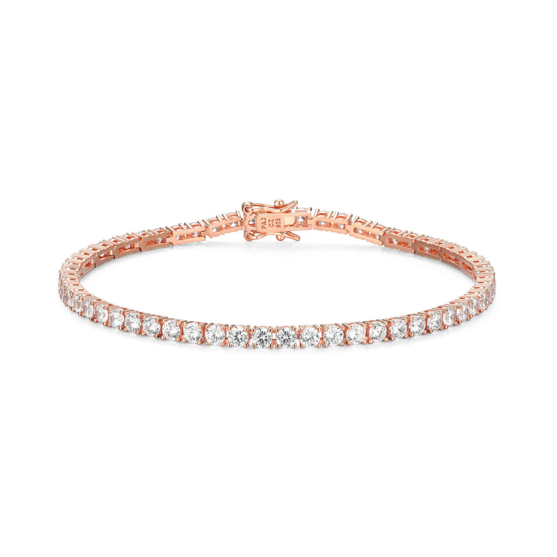 MORGAN & PAIGE 925 Sterling Silver Tennis Bracelet with Cubic Zirconia in Platinum, Yellow Gold, or Rose Gold Plated Finishes; Hypoallergenic Tarnish-Free, Silver Bracelet for Women,7.25 or 8 inch