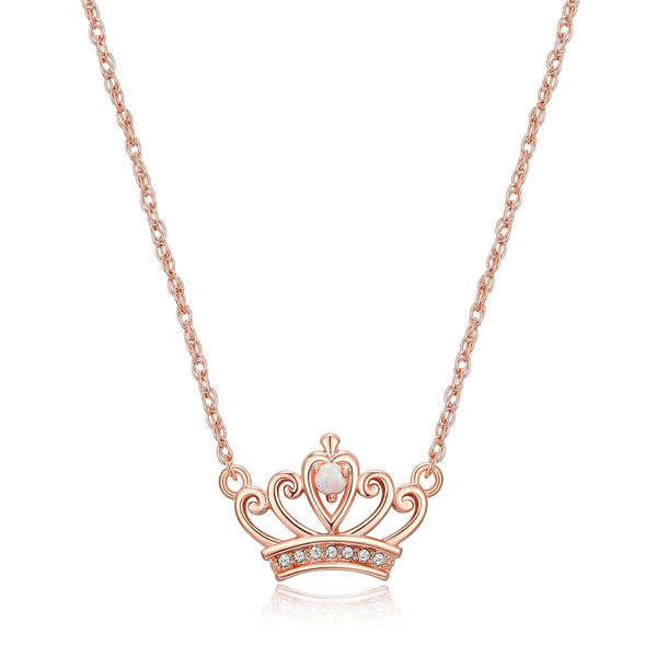 MORGAN & PAIGE 14K Rose Gold Plated Sterling Silver Created Opal and 3 prong-setting Crystal Crown Necklace, 18"