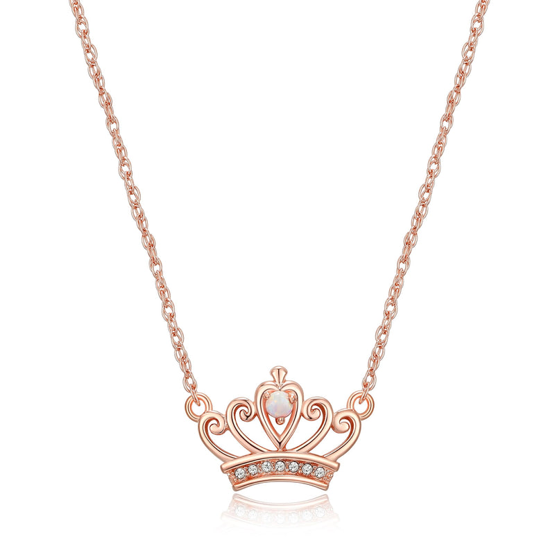 MORGAN & PAIGE 14K Rose Gold Plated Sterling Silver Created Opal and 3 prong-setting Crystal Crown Necklace, 18"