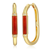 14K Yellow Gold-Plated Hoop Earrings for Women with Cubic Zirconia - Hypoallergenic Genuine Jade & Gemstones