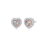 MORGAN & PAIGE 14K Rose Gold Plated .925 Sterling Silver Cubic Zirconia Two-Tone Halo Heart 1/3" Stud Earrings