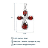 MORGAN & PAIGE Rhodium-Plated Sterling Silver Genuine Garnet and Diamond Accent 3prong-setting Cross Pendant Necklace, 18"