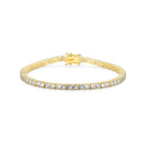 MORGAN & PAIGE 18k Yellow Gold Plated .925 Sterling Silver 3mm Tennis Bracelet for Women, 7.25" with Round Cut Birthstones