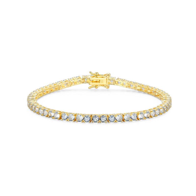 MORGAN & PAIGE 18k Yellow Gold Plated .925 Sterling Silver 3mm Tennis Bracelet for Women, 7.25" with Round Cut Birthstones